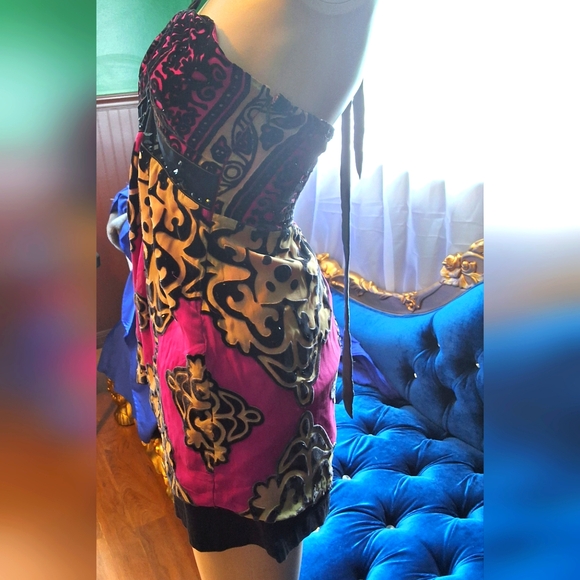 Burned velvet applique club top beads halter - Picture 2 of 12